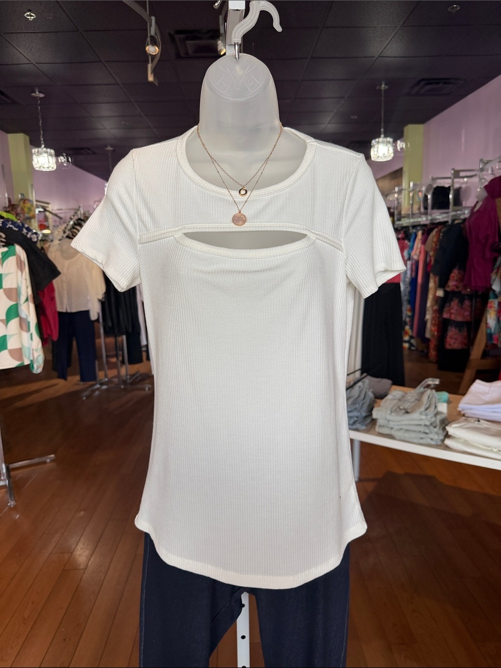 White Cutout Ribbed Short Sleeve Top - Unbranded